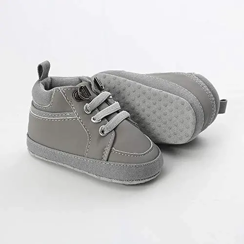 SOFMUO Baby Boys Girls High Top Ankle PU Leather Sneakers Soft Rubber Sole Infant Moccasins Newborn Oxford Loafers Anti-Slip Toddler Wedding Uniform Dress Shoes - 3