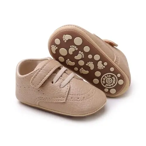 SOFMUO Baby Boys Girls High Top Ankle PU Leather Sneakers Soft Rubber Sole Infant Moccasins Newborn Oxford Loafers Anti-Slip Toddler Wedding Uniform Dress Shoes - 1