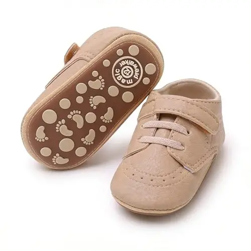SOFMUO Baby Boys Girls High Top Ankle PU Leather Sneakers Soft Rubber Sole Infant Moccasins Newborn Oxford Loafers Anti-Slip Toddler Wedding Uniform Dress Shoes - SOFMUO (1)