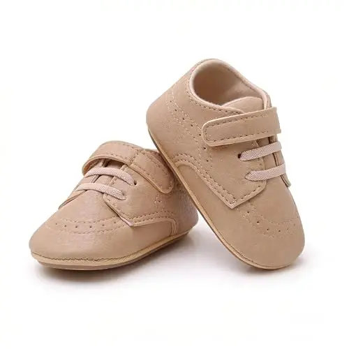 SOFMUO Baby Boys Girls High Top Ankle PU Leather Sneakers Soft Rubber Sole Infant Moccasins Newborn Oxford Loafers Anti-Slip Toddler Wedding Uniform Dress Shoes - 3