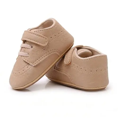 SOFMUO Baby Boys Girls High Top Ankle PU Leather Sneakers Soft Rubber Sole Infant Moccasins Newborn Oxford Loafers Anti-Slip Toddler Wedding Uniform Dress Shoes - 5
