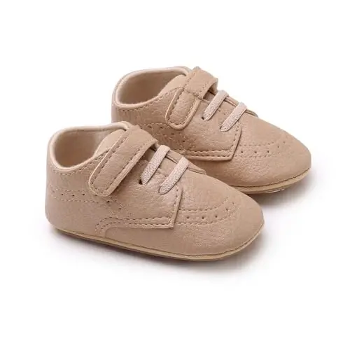 SOFMUO Baby Boys Girls High Top Ankle PU Leather Sneakers Soft Rubber Sole Infant Moccasins Newborn Oxford Loafers Anti-Slip Toddler Wedding Uniform Dress Shoes - 6