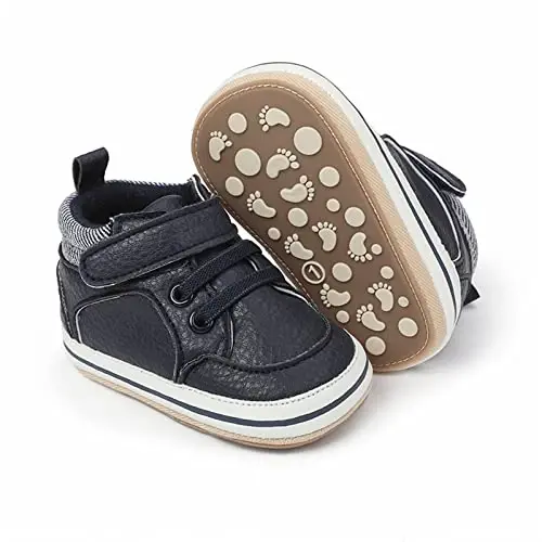 SOFMUO Baby Boys Girls High Top Ankle PU Leather Sneakers Soft Rubber Sole Infant Moccasins Newborn Oxford Loafers Anti-Slip Toddler Wedding Uniform Dress Shoes 