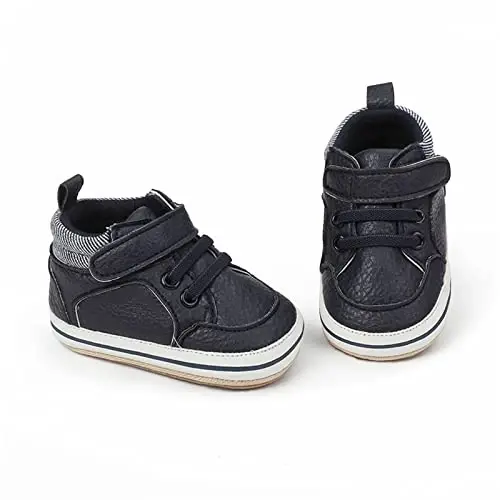 SOFMUO Baby Boys Girls High Top Ankle PU Leather Sneakers Soft Rubber Sole Infant Moccasins Newborn Oxford Loafers Anti-Slip Toddler Wedding Uniform Dress Shoes - 5