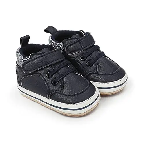 SOFMUO Baby Boys Girls High Top Ankle PU Leather Sneakers Soft Rubber Sole Infant Moccasins Newborn Oxford Loafers Anti-Slip Toddler Wedding Uniform Dress Shoes - 7