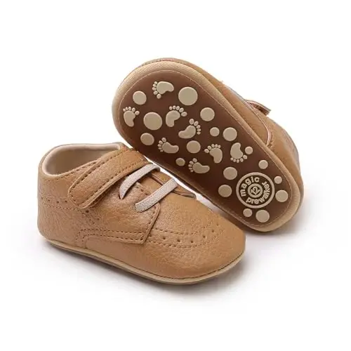 SOFMUO Baby Boys Girls High Top Ankle PU Leather Sneakers Soft Rubber Sole Infant Moccasins Newborn Oxford Loafers Anti-Slip Toddler Wedding Uniform Dress Shoes - 1