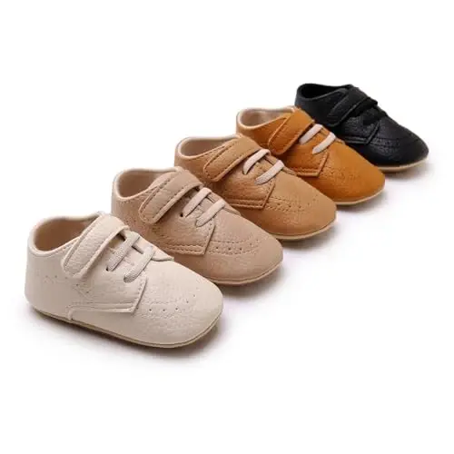 SOFMUO Baby Boys Girls High Top Ankle PU Leather Sneakers Soft Rubber Sole Infant Moccasins Newborn Oxford Loafers Anti-Slip Toddler Wedding Uniform Dress Shoes - 2