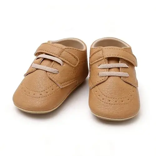 SOFMUO Baby Boys Girls High Top Ankle PU Leather Sneakers Soft Rubber Sole Infant Moccasins Newborn Oxford Loafers Anti-Slip Toddler Wedding Uniform Dress Shoes - 3