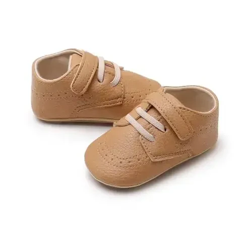SOFMUO Baby Boys Girls High Top Ankle PU Leather Sneakers Soft Rubber Sole Infant Moccasins Newborn Oxford Loafers Anti-Slip Toddler Wedding Uniform Dress Shoes - 3