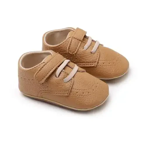 SOFMUO Baby Boys Girls High Top Ankle PU Leather Sneakers Soft Rubber Sole Infant Moccasins Newborn Oxford Loafers Anti-Slip Toddler Wedding Uniform Dress Shoes - 5