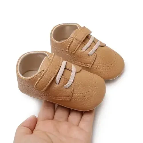 SOFMUO Baby Boys Girls High Top Ankle PU Leather Sneakers Soft Rubber Sole Infant Moccasins Newborn Oxford Loafers Anti-Slip Toddler Wedding Uniform Dress Shoes - 6