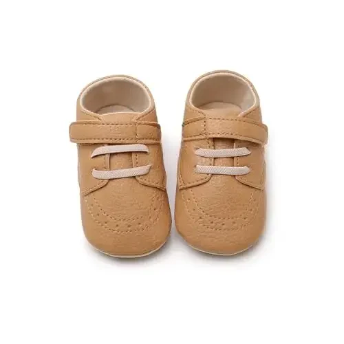 SOFMUO Baby Boys Girls High Top Ankle PU Leather Sneakers Soft Rubber Sole Infant Moccasins Newborn Oxford Loafers Anti-Slip Toddler Wedding Uniform Dress Shoes - 7
