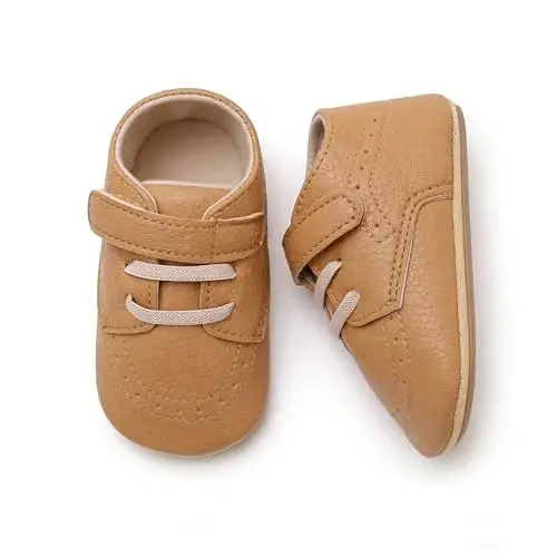 SOFMUO Baby Boys Girls High Top Ankle PU Leather Sneakers Soft Rubber Sole Infant Moccasins Newborn Oxford Loafers Anti-Slip Toddler Wedding Uniform Dress Shoes 