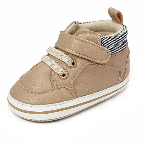 SOFMUO Baby Boys Girls High Top Ankle PU Leather Sneakers Soft Rubber Sole Infant Moccasins Newborn Oxford Loafers Anti-Slip Toddler Wedding Uniform Dress Shoes - SOFMUO