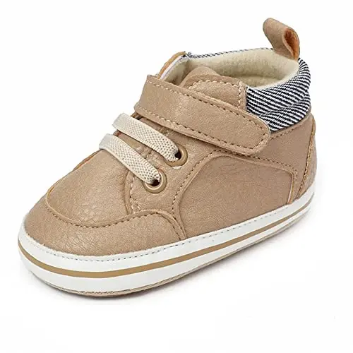 SOFMUO Baby Boys Girls High Top Ankle PU Leather Sneakers Soft Rubber Sole Infant Moccasins Newborn Oxford Loafers Anti-Slip Toddler Wedding Uniform Dress Shoes - 1