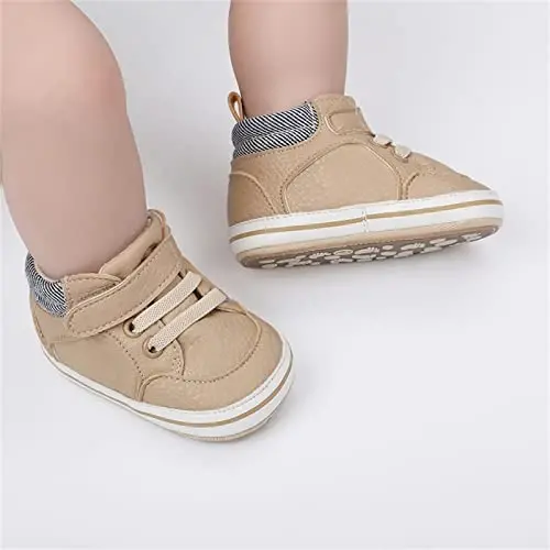 SOFMUO Baby Boys Girls High Top Ankle PU Leather Sneakers Soft Rubber Sole Infant Moccasins Newborn Oxford Loafers Anti-Slip Toddler Wedding Uniform Dress Shoes - 3