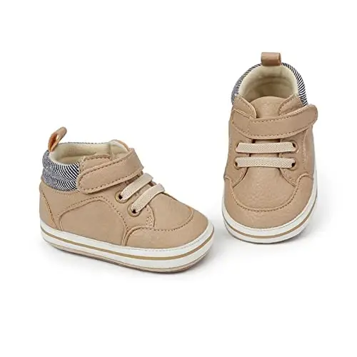 SOFMUO Baby Boys Girls High Top Ankle PU Leather Sneakers Soft Rubber Sole Infant Moccasins Newborn Oxford Loafers Anti-Slip Toddler Wedding Uniform Dress Shoes - 5