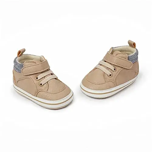 SOFMUO Baby Boys Girls High Top Ankle PU Leather Sneakers Soft Rubber Sole Infant Moccasins Newborn Oxford Loafers Anti-Slip Toddler Wedding Uniform Dress Shoes - 6