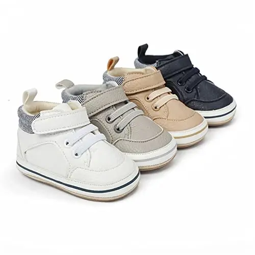 SOFMUO Baby Boys Girls High Top Ankle PU Leather Sneakers Soft Rubber Sole Infant Moccasins Newborn Oxford Loafers Anti-Slip Toddler Wedding Uniform Dress Shoes - SOFMUO (1)