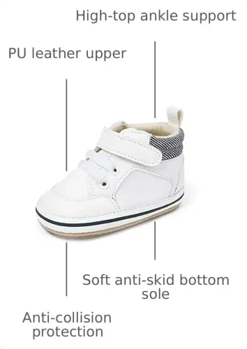 SOFMUO Baby Boys Girls High Top Ankle PU Leather Sneakers Soft Rubber Sole Infant Moccasins Newborn Oxford Loafers Anti-Slip Toddler Wedding Uniform Dress Shoes 