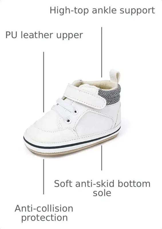 SOFMUO Baby Boys Girls High Top Ankle PU Leather Sneakers Soft Rubber Sole Infant Moccasins Newborn Oxford Loafers Anti-Slip Toddler Wedding Uniform Dress Shoes - 1