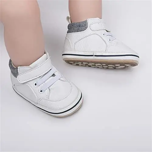 SOFMUO Baby Boys Girls High Top Ankle PU Leather Sneakers Soft Rubber Sole Infant Moccasins Newborn Oxford Loafers Anti-Slip Toddler Wedding Uniform Dress Shoes - 3