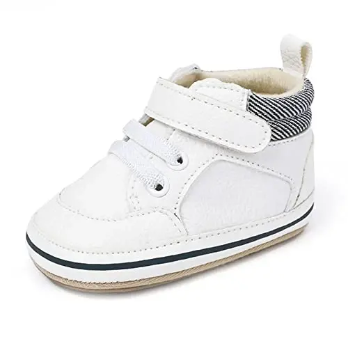 SOFMUO Baby Boys Girls High Top Ankle PU Leather Sneakers Soft Rubber Sole Infant Moccasins Newborn Oxford Loafers Anti-Slip Toddler Wedding Uniform Dress Shoes - SOFMUO