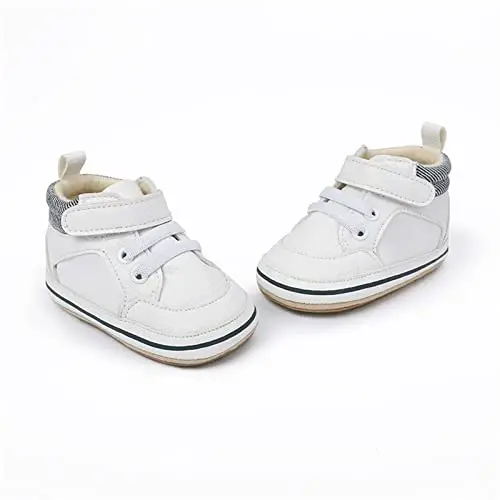 SOFMUO Baby Boys Girls High Top Ankle PU Leather Sneakers Soft Rubber Sole Infant Moccasins Newborn Oxford Loafers Anti-Slip Toddler Wedding Uniform Dress Shoes - 6