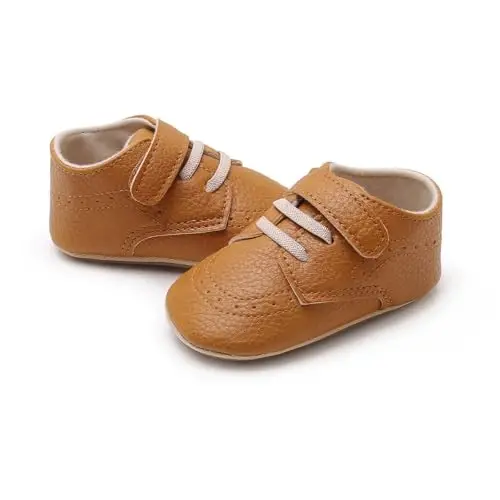 SOFMUO Baby Boys Girls High Top Ankle PU Leather Sneakers Soft Rubber Sole Infant Moccasins Newborn Oxford Loafers Anti-Slip Toddler Wedding Uniform Dress Shoes - 3