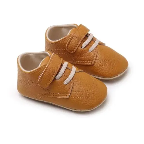 SOFMUO Baby Boys Girls High Top Ankle PU Leather Sneakers Soft Rubber Sole Infant Moccasins Newborn Oxford Loafers Anti-Slip Toddler Wedding Uniform Dress Shoes - 7