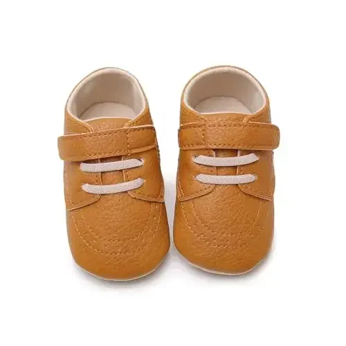 SOFMUO Baby Boys Girls High Top Ankle PU Leather Sneakers Soft Rubber Sole Infant Moccasins Newborn Oxford Loafers Anti-Slip Toddler Wedding Uniform Dress Shoes - 6