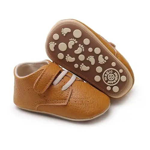 SOFMUO Baby Boys Girls High Top Ankle PU Leather Sneakers Soft Rubber Sole Infant Moccasins Newborn Oxford Loafers Anti-Slip Toddler Wedding Uniform Dress Shoes 