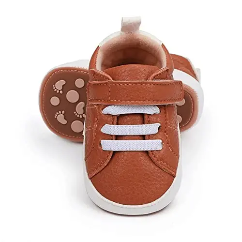 SOFMUO Baby Boys Girls High Top Ankle PU Leather Sneakers Soft Rubber Sole Infant Moccasins Newborn Oxford Loafers Anti-Slip Toddler Wedding Uniform Dress Shoes - SOFMUO