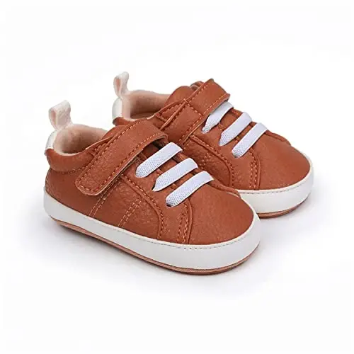 SOFMUO Baby Boys Girls High Top Ankle PU Leather Sneakers Soft Rubber Sole Infant Moccasins Newborn Oxford Loafers Anti-Slip Toddler Wedding Uniform Dress Shoes - 6