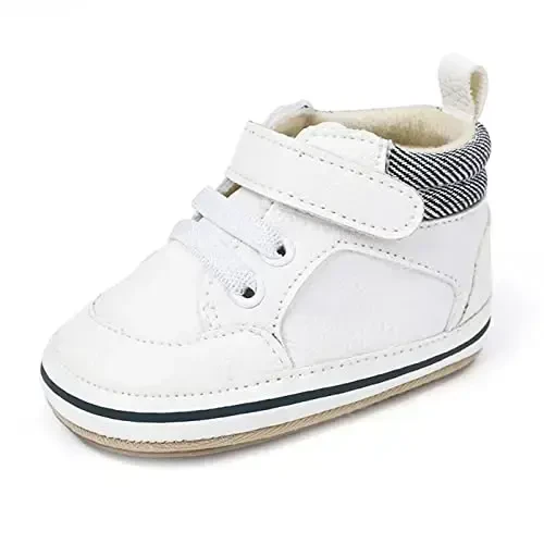 SOFMUO Baby Boys Girls High Top Ankle PU Leather Sneakers Soft Rubber Sole Infant Moccasins Newborn Oxford Loafers Anti-Slip Toddler Wedding Uniform Dress Shoes 