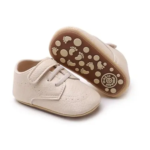 SOFMUO Baby Boys Girls High Top Ankle PU Leather Sneakers Soft Rubber Sole Infant Moccasins Newborn Oxford Loafers Anti-Slip Toddler Wedding Uniform Dress Shoes - 1