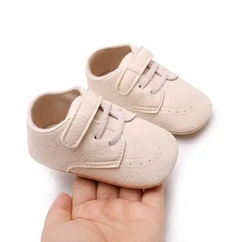 SOFMUO Baby Boys Girls High Top Ankle PU Leather Sneakers Soft Rubber Sole Infant Moccasins Newborn Oxford Loafers Anti-Slip Toddler Wedding Uniform Dress Shoes - 7