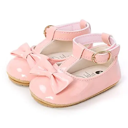 SOFMUO Baby Girls Mary Jane Flats with Bowknot Ballet Slippers Toddler First Walkers Infant Princess Wedding Christmas Dress Shoes - 6