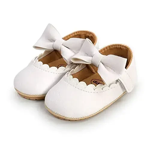 SOFMUO Baby Girls Mary Jane Flats with Bowknot Ballet Slippers Toddler First Walkers Infant Princess Wedding Christmas Dress Shoes - 7