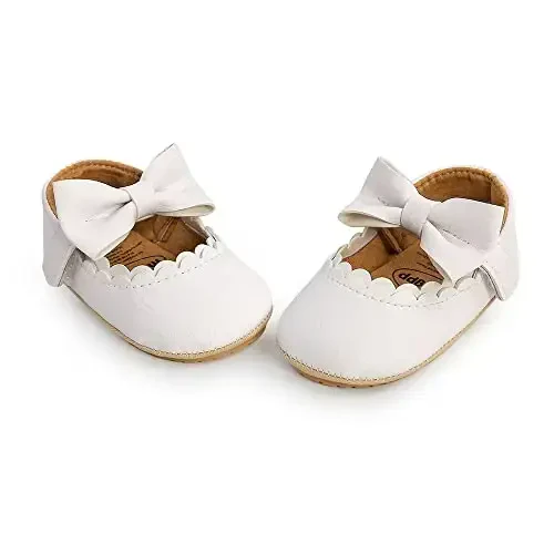 SOFMUO Baby Girls Mary Jane Flats with Bowknot Ballet Slippers Toddler First Walkers Infant Princess Wedding Christmas Dress Shoes - 6