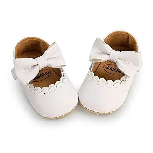 SOFMUO Baby Girls Mary Jane Flats with Bowknot Ballet Slippers Toddler First Walkers Infant Princess Wedding Christmas Dress Shoes - 5