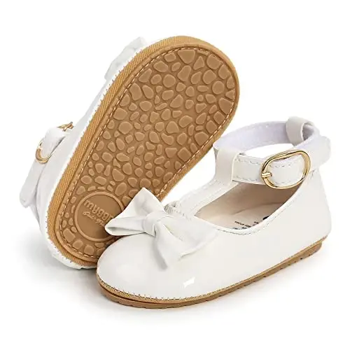 SOFMUO Baby Girls Mary Jane Flats with Bowknot Ballet Slippers Toddler First Walkers Infant Princess Wedding Christmas Dress Shoes - 3