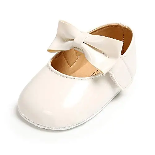 SOFMUO Baby Girls Mary Jane Flats with Bowknot Ballet Slippers Toddler First Walkers Infant Princess Wedding Christmas Dress Shoes 