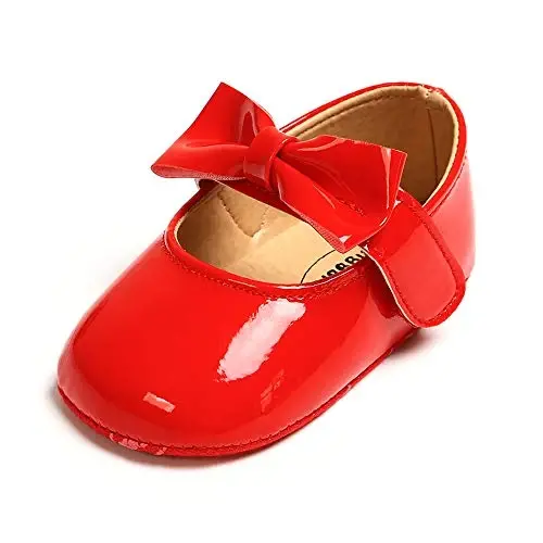 SOFMUO Baby Girls Mary Jane Flats with Bowknot Ballet Slippers Toddler First Walkers Infant Princess Wedding Christmas Dress Shoes - 1
