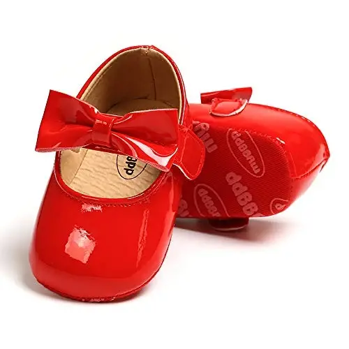 SOFMUO Baby Girls Mary Jane Flats with Bowknot Ballet Slippers Toddler First Walkers Infant Princess Wedding Christmas Dress Shoes - 2
