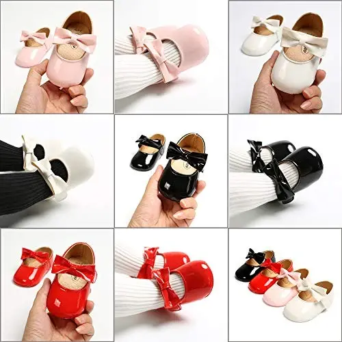 SOFMUO Baby Girls Mary Jane Flats with Bowknot Ballet Slippers Toddler First Walkers Infant Princess Wedding Christmas Dress Shoes - 2