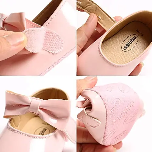 SOFMUO Baby Girls Mary Jane Flats with Bowknot Ballet Slippers Toddler First Walkers Infant Princess Wedding Christmas Dress Shoes - 6