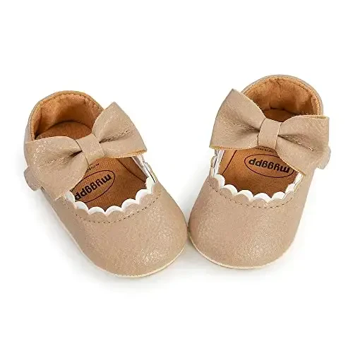 SOFMUO Baby Girls Mary Jane Flats with Bowknot Ballet Slippers Toddler First Walkers Infant Princess Wedding Christmas Dress Shoes - 6