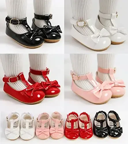 SOFMUO Baby Girls Mary Jane Flats with Bowknot Ballet Slippers Toddler First Walkers Infant Princess Wedding Christmas Dress Shoes - SOFMUO (1)