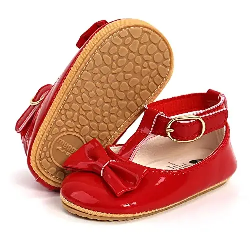 SOFMUO Baby Girls Mary Jane Flats with Bowknot Ballet Slippers Toddler First Walkers Infant Princess Wedding Christmas Dress Shoes - 4